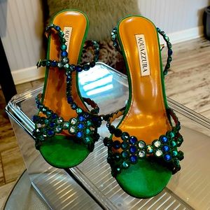 Aquazzura Leather Sandals Green Size 37.5
